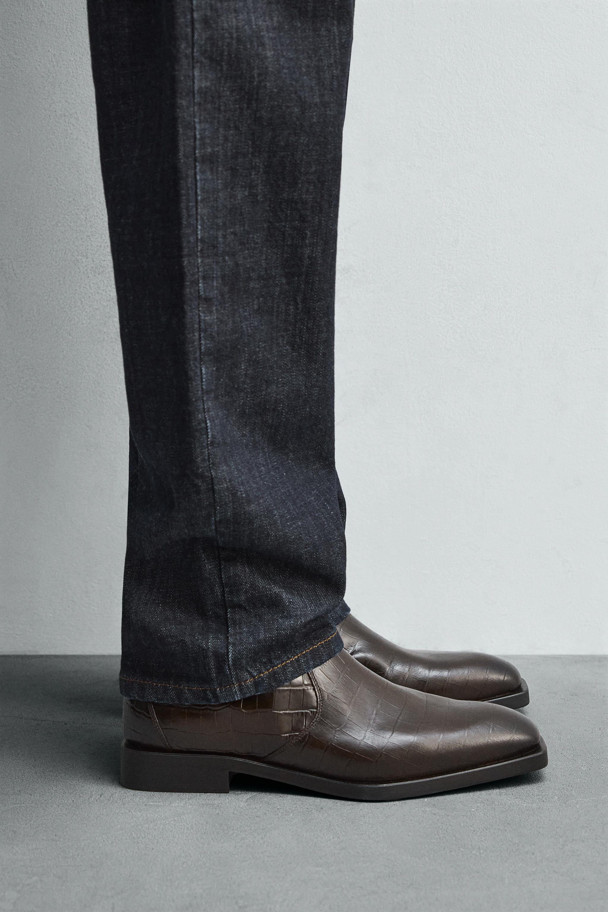 CROCODILE EMBOSSED LEATHER BOOTS